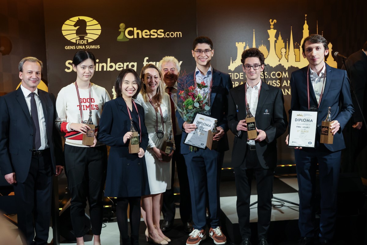 Zhu Jiner, Lei Tingjie, Elisabeth Paehtz, Alireza Firouzja, Fabiano Caruana, Grigoriy Oparin